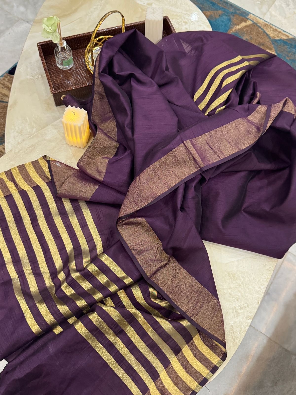 Dark purple Row silk dupata