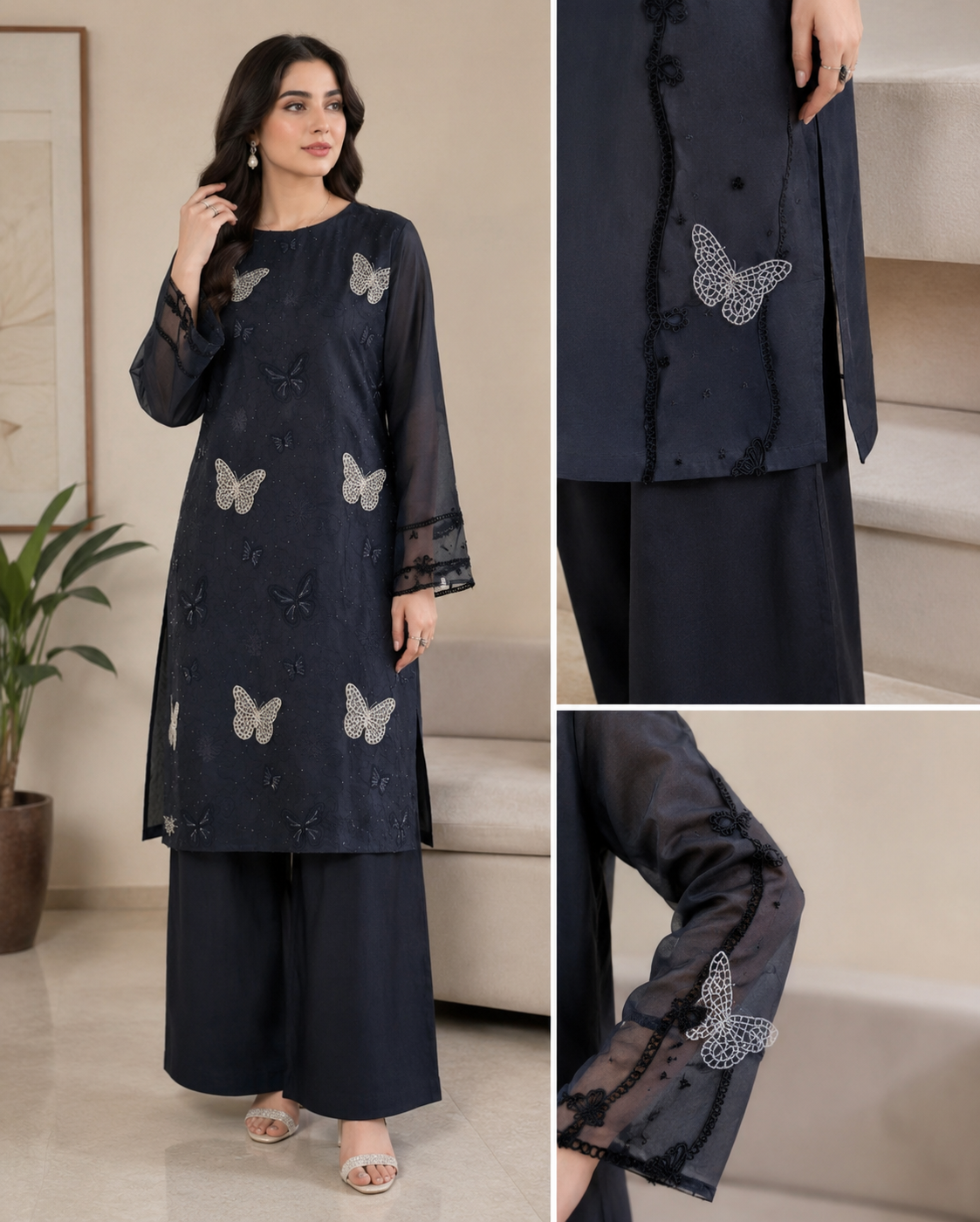 Embroidered 2PC Butterfly