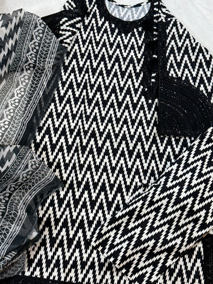 Black and white stitched