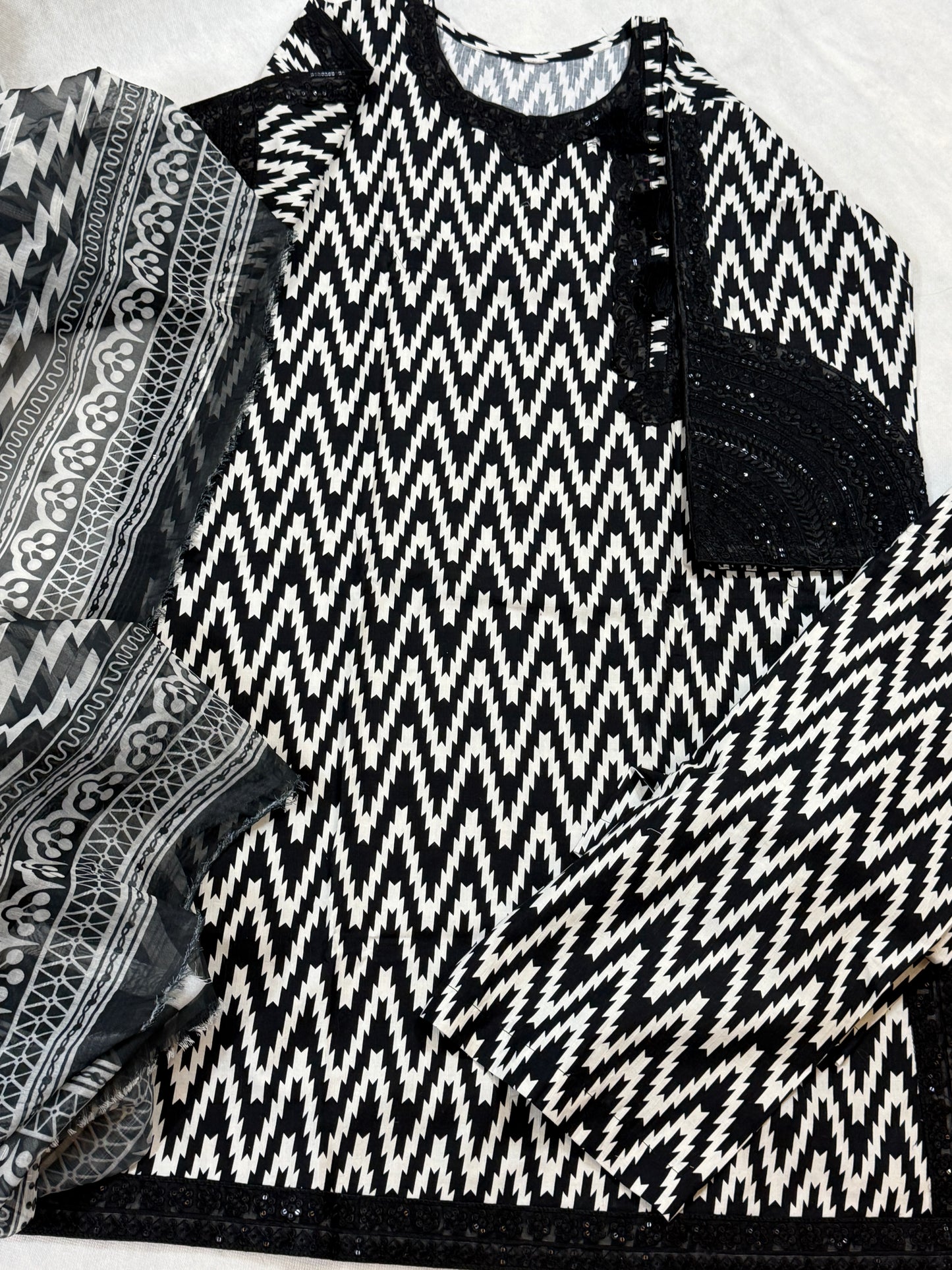 Black and white stitched