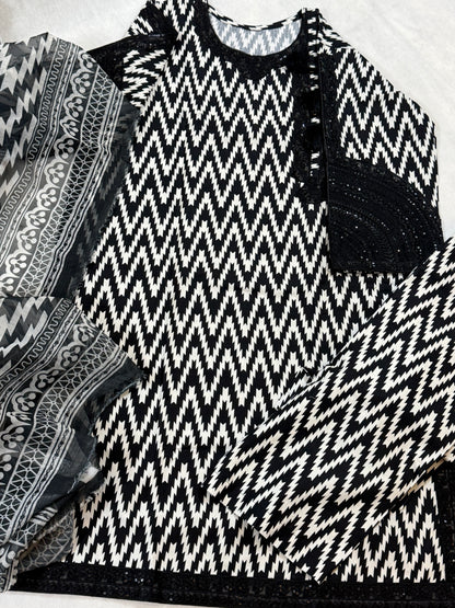 Black and white stitched