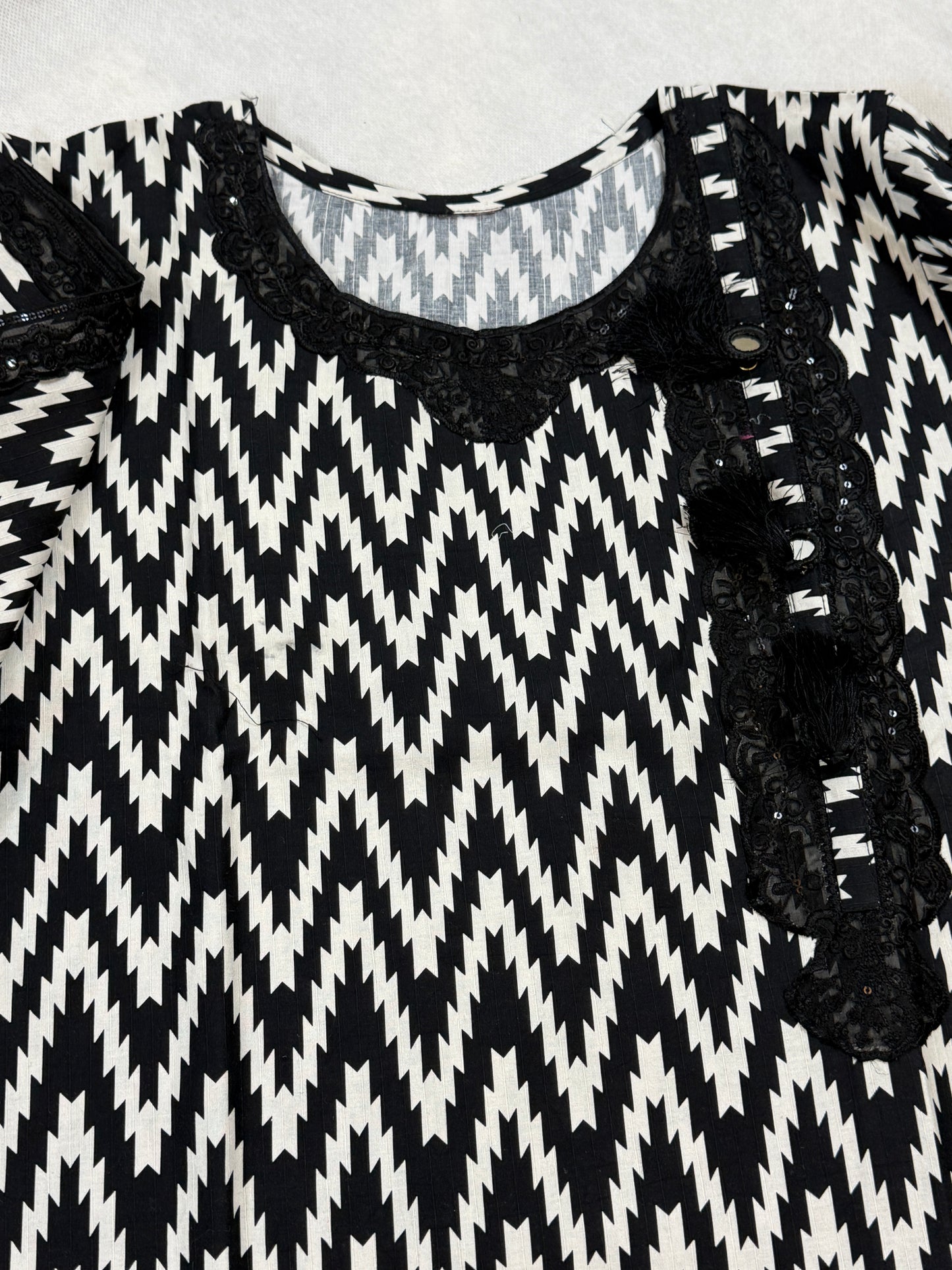 Black and white stitched