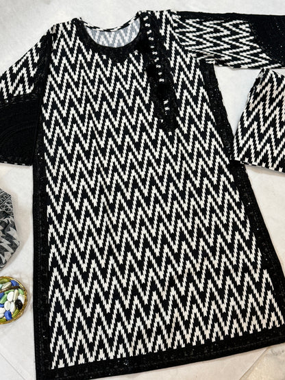 Black and white stitched