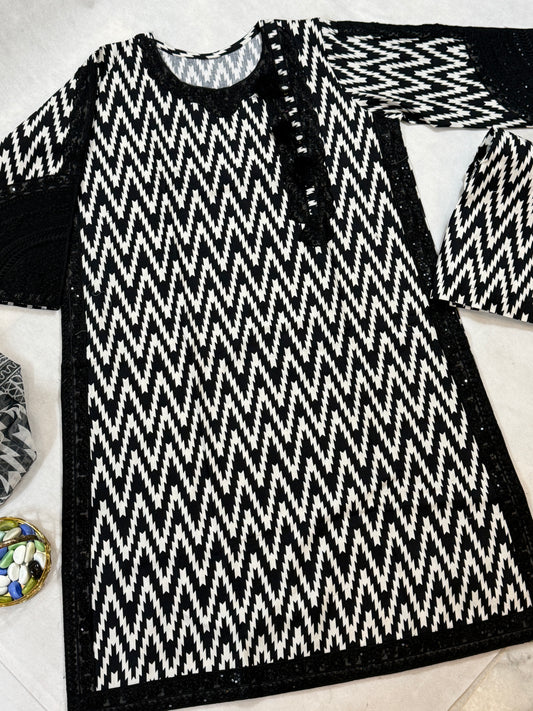 Black and white stitched