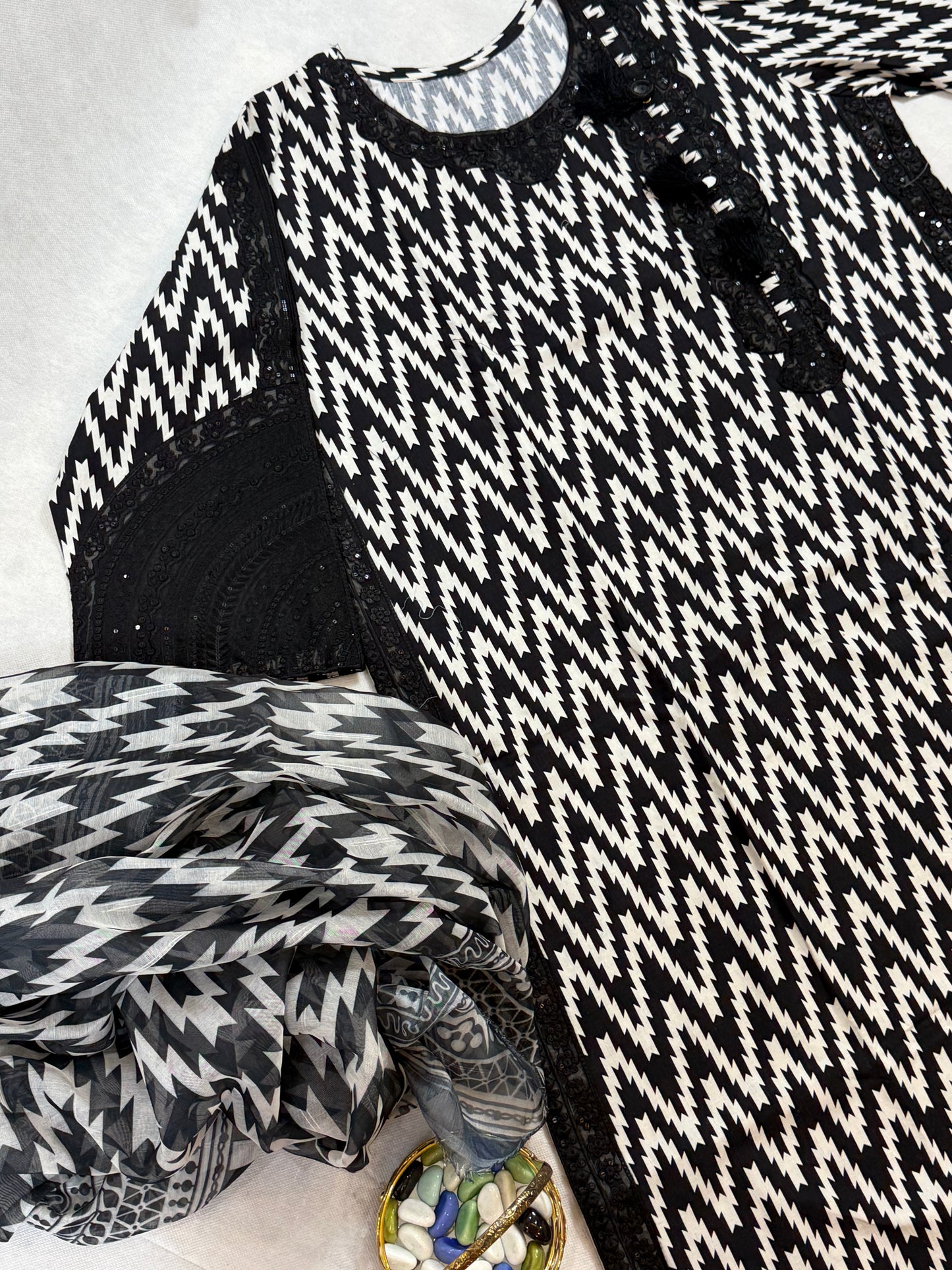 Black and white stitched