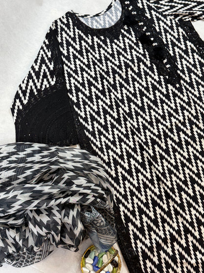 Black and white stitched