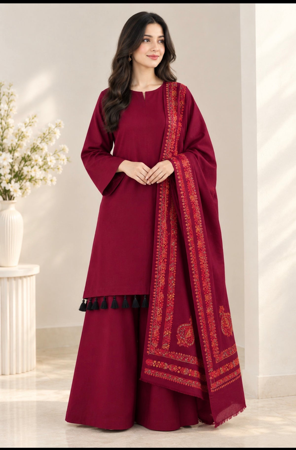 Maroon pashmina three Pc