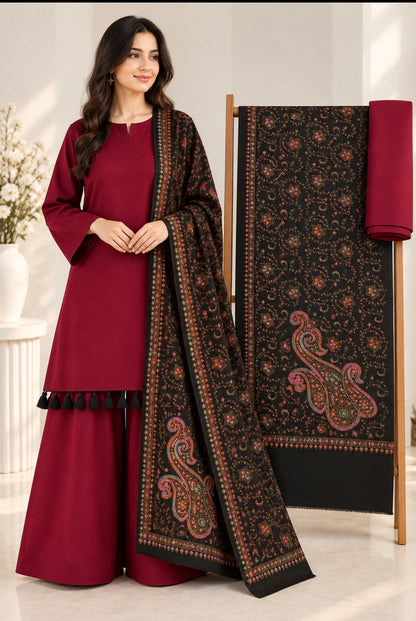 Black Maroon Pashmina