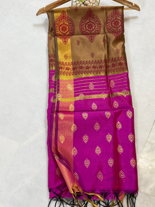 D2# satin silk block printing Dupatta
