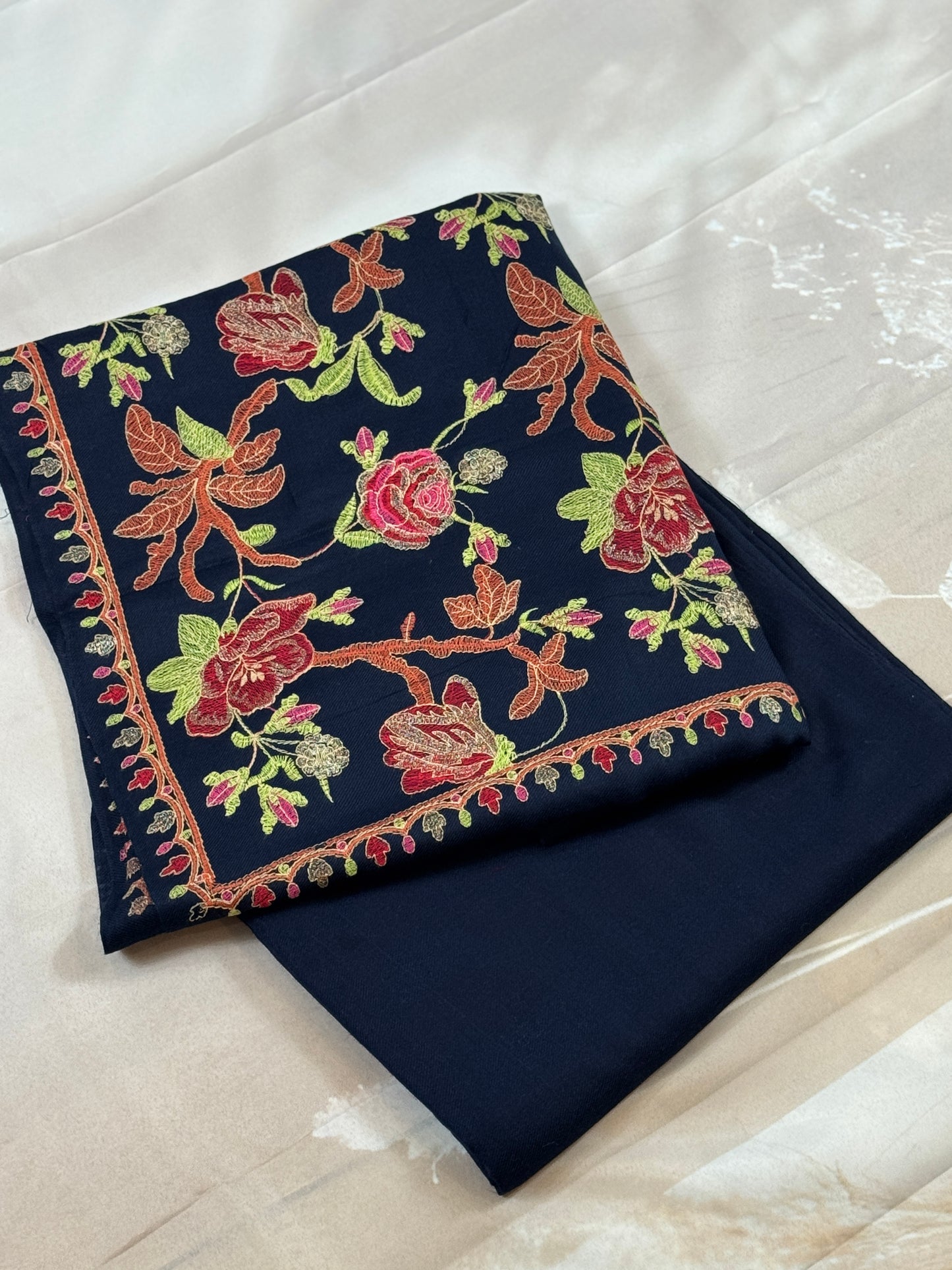 Embroidered full jall shawl and plain suit