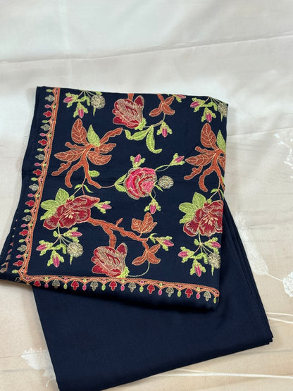 Embroidered full jall shawl and plain suit