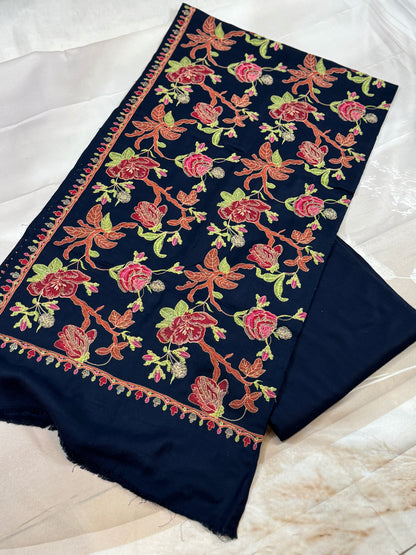 Embroidered full jall shawl and plain suit