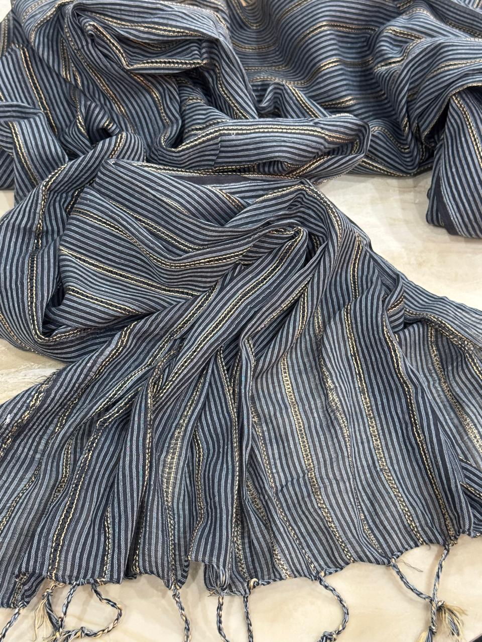 Elegant Navy Blue Striped Dupatta