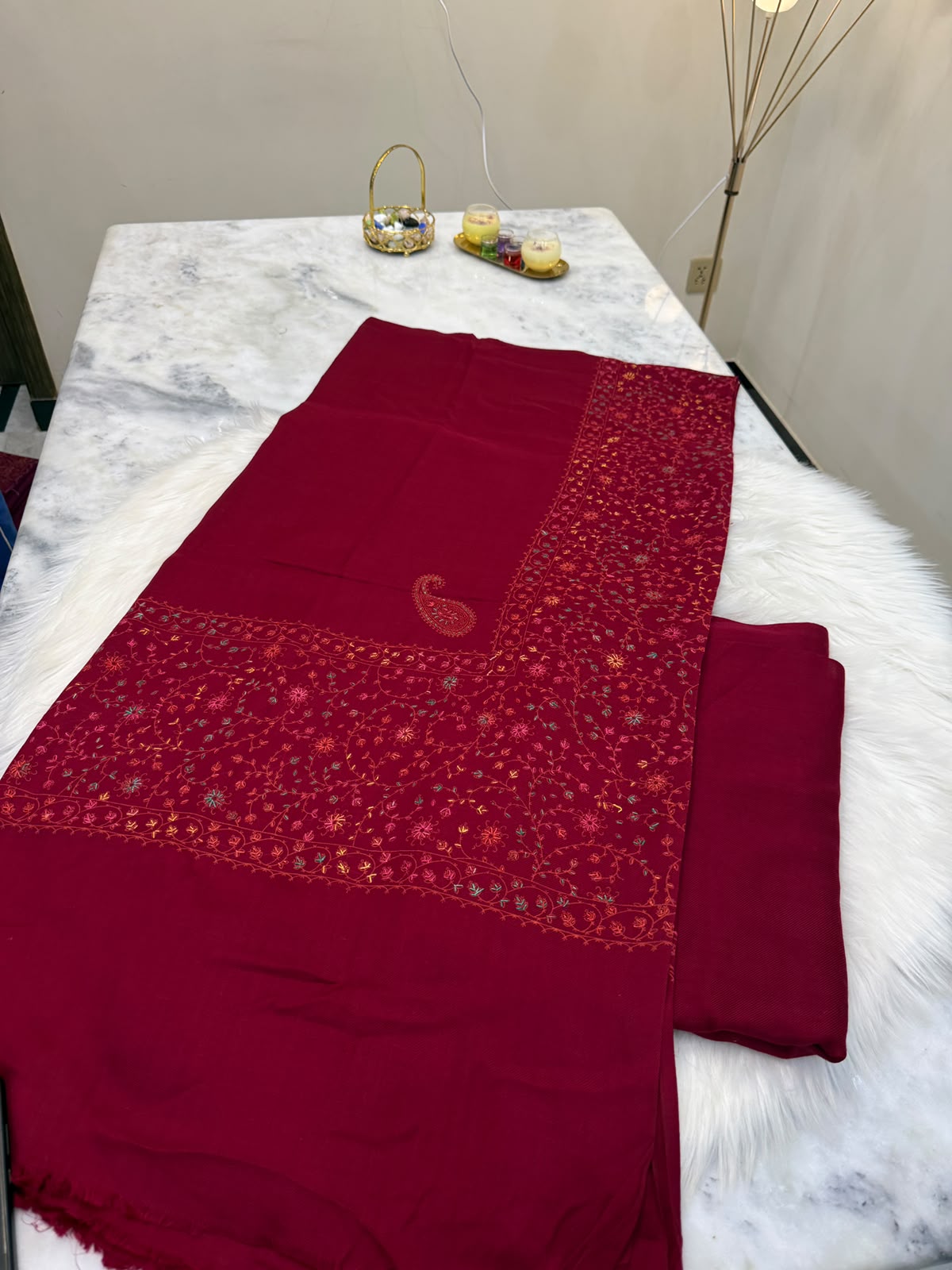 Pashmina Kacha Tanka maroon  3PC