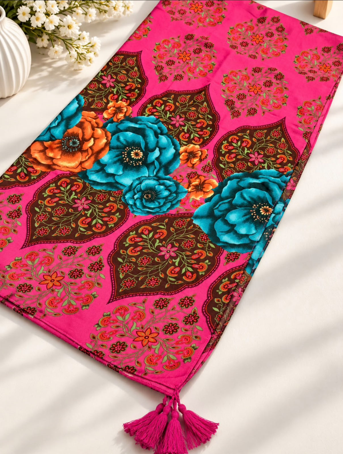 Floral Printed Silk Wool Mini Shawl / Stole