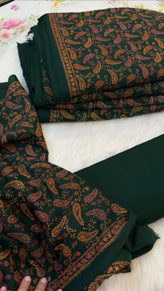 Pashmina Kacha Tanka bottle green  3PC
