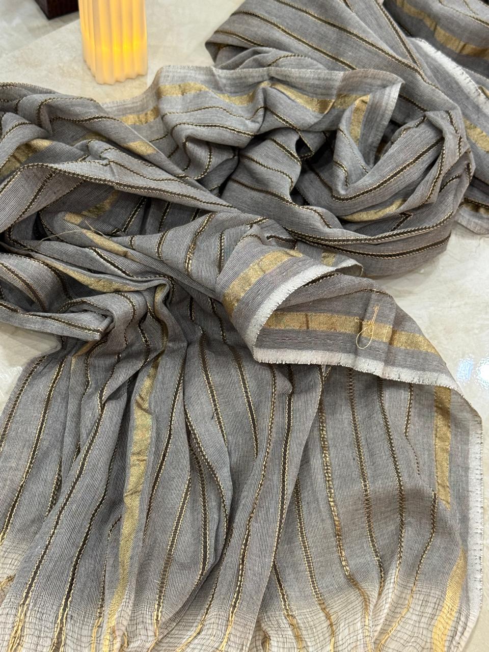 Golden Glow Grey Striped Dupatta – Festive Elegance