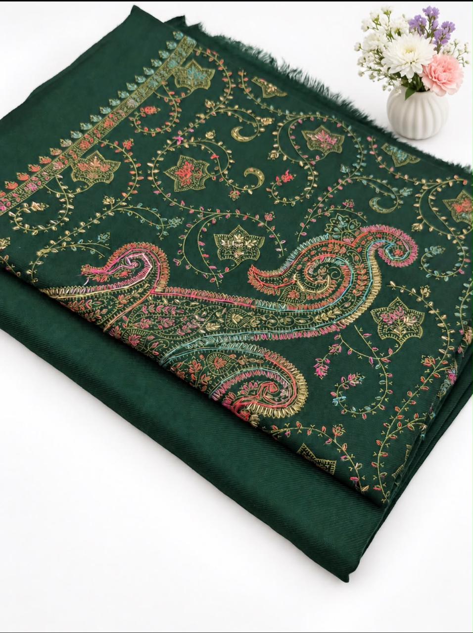 Pashmina Kacha Tanka bottle green 3PC