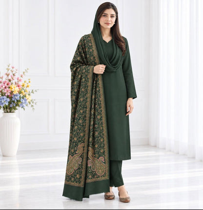 Pashmina Kacha Tanka bottle green 3PC