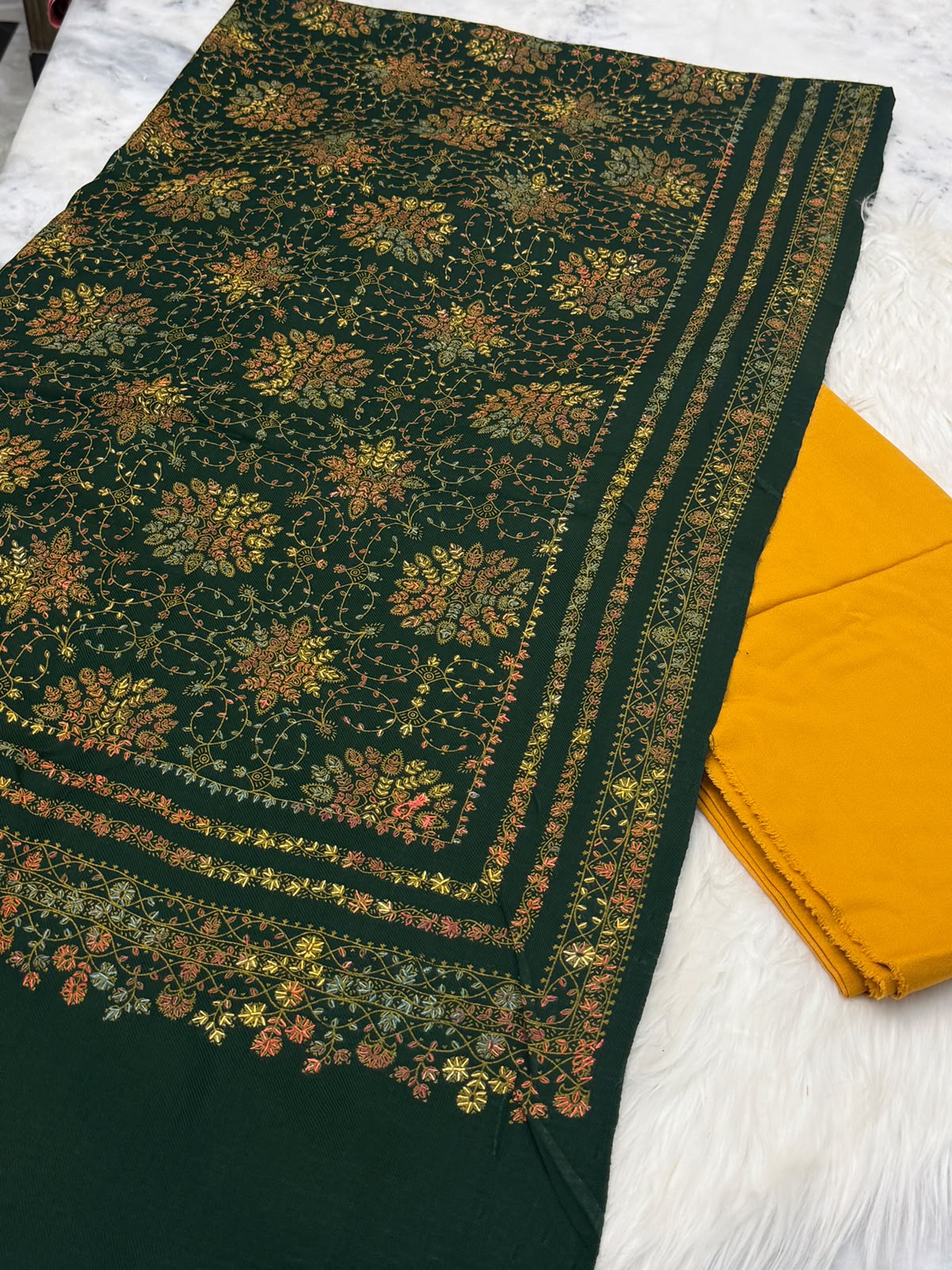 3PC Dhanak Suit with Hand-Embroidered Pashmina Shawl