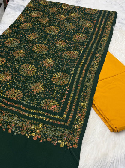 3PC Dhanak Suit with Hand-Embroidered Pashmina Shawl
