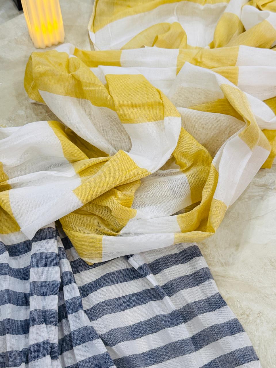 Bold Stripe Duo Cotton Dupatta – Sunshine & Slate Edition
