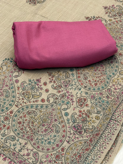 3PC Dhanak Suit with Hand-Embroidered Pashmina Shawl