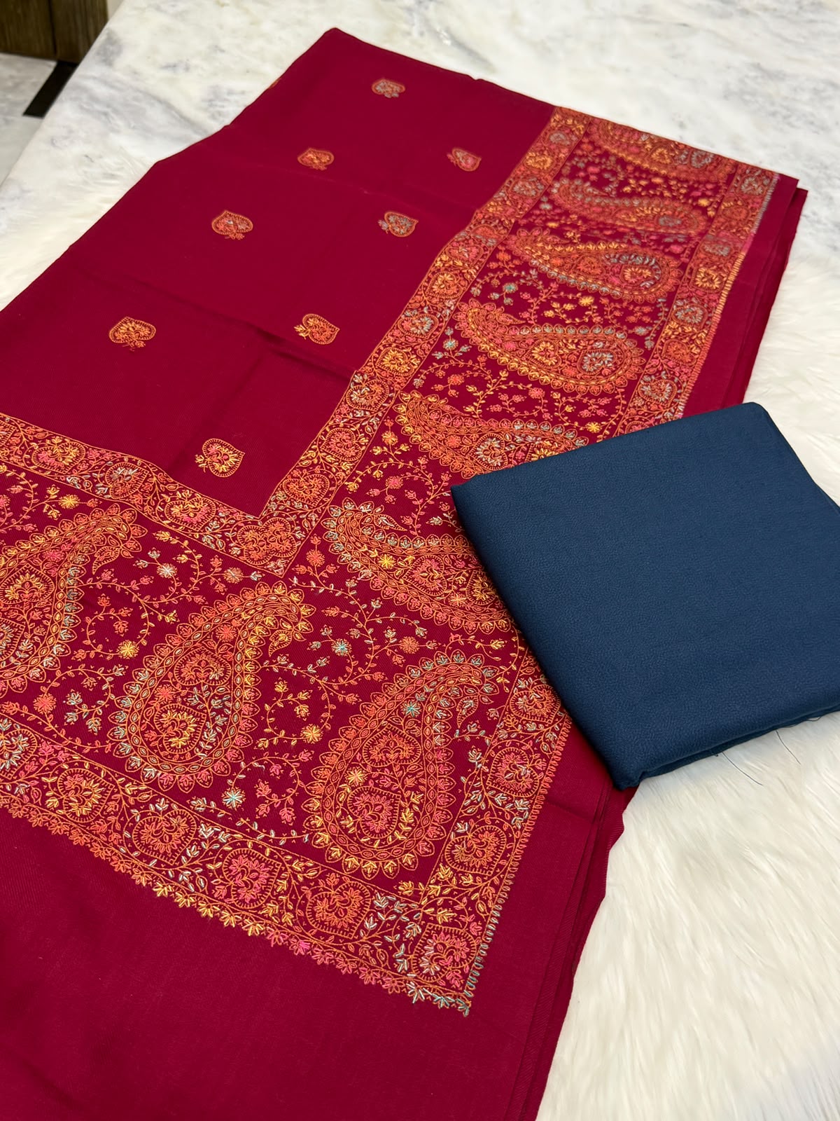 3PC Dhanak Suit with Hand-Embroidered Pashmina Shawl