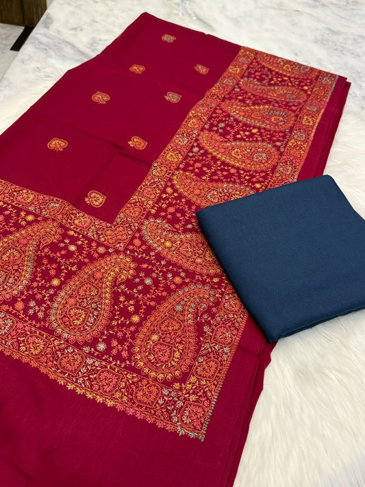 3PC Dhanak Suit with Hand-Embroidered Pashmina Shawl