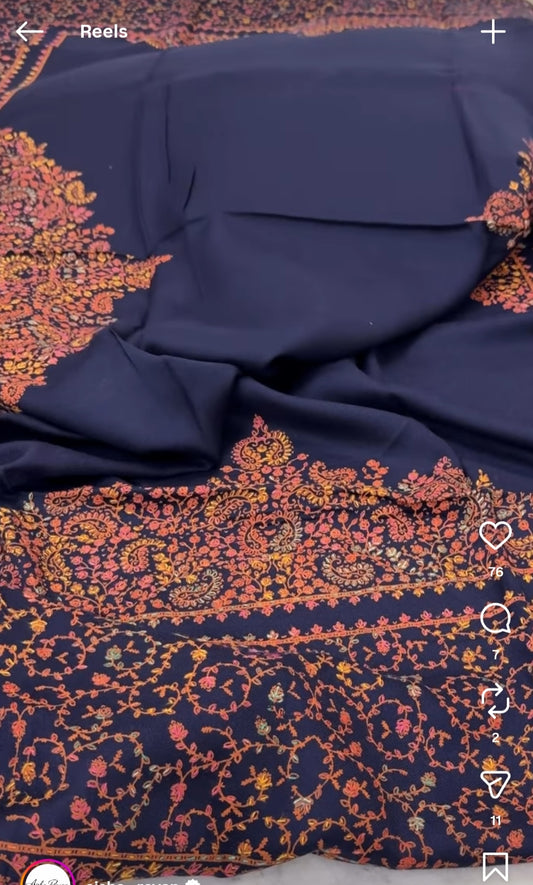 Pashmina wool  Taj Three navy blue  Pc suit